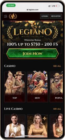 Visualización móvil de Legiano en formato de navegador sin aplicación para iOS